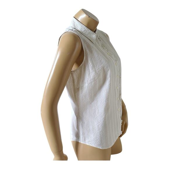 LANDS END Womens Size 12 Striped Sleeveless Ruffled Collared Button Front Shirt - Picture 3 of 8